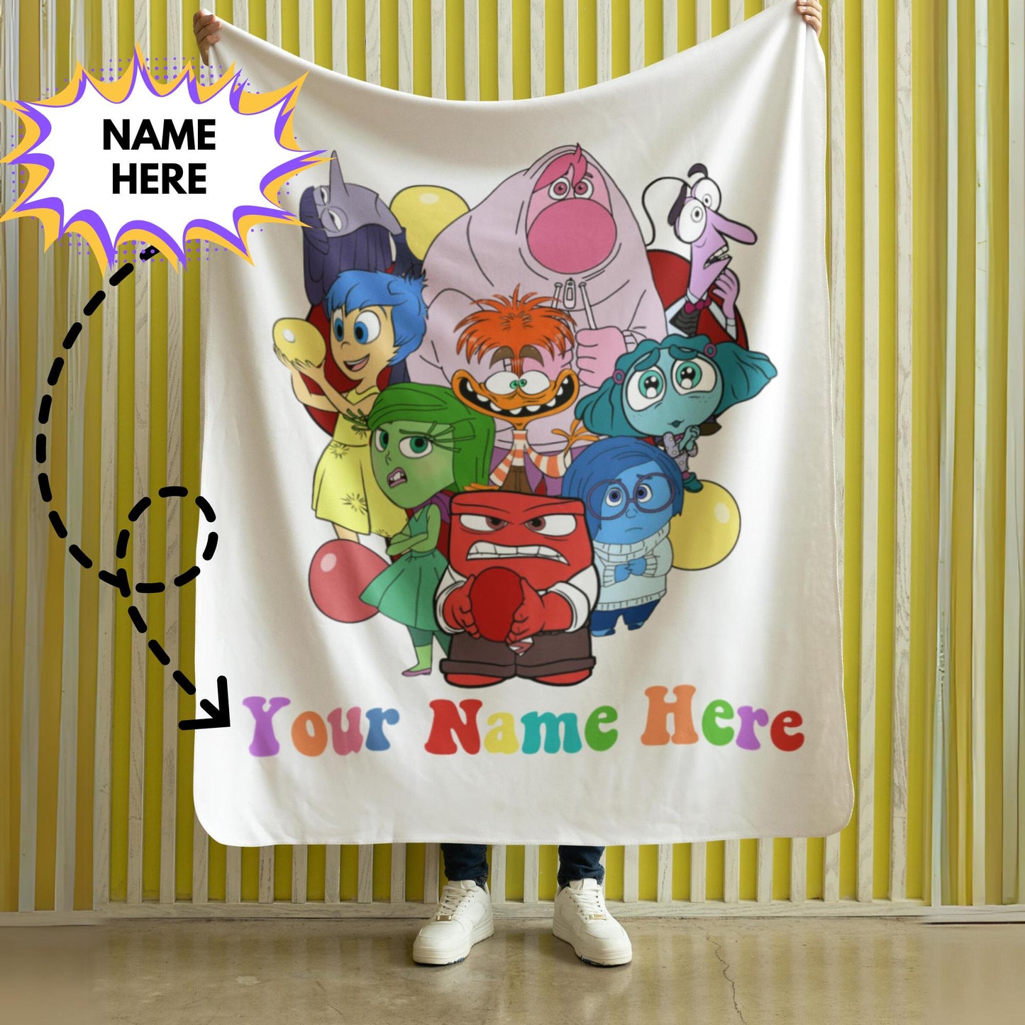 Personalized Emotion Blanket – Custom Name & Photo Gift Inspired by Inside Out with Joy, Sadness, Anger & More
