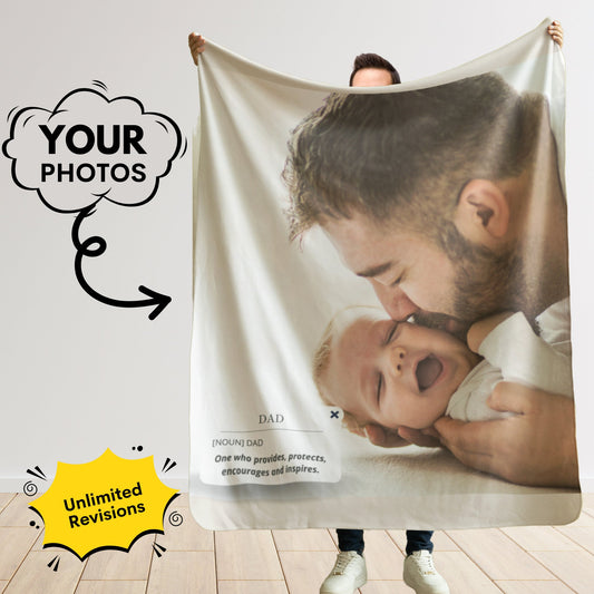 Personalized Photo Blanket – Custom Gift for Dad, Grandpa, or Him