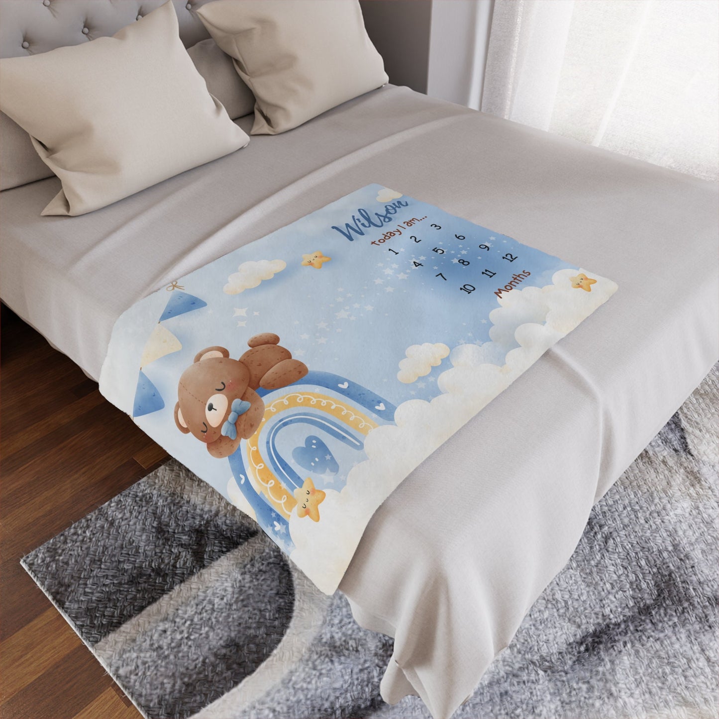 Personalized Baby Boy Milestone Blanket – Custom Name Swaddle for Monthly Growth & Newborn Photography