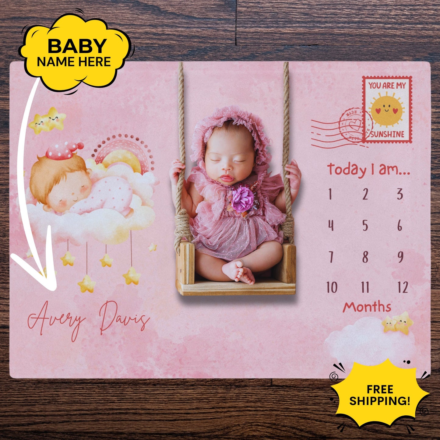Personalized Baby Milestone Swaddle – Custom Name Monthly Tracker for DIY Photoshoots