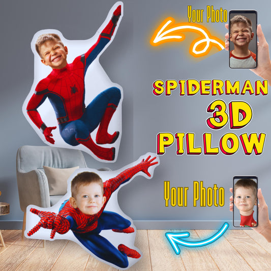 Personalized Spiderman 3D Photo Pillow – Custom Superhero Room Decor & Gift for Kids | Bundle Deals & Blankets Available