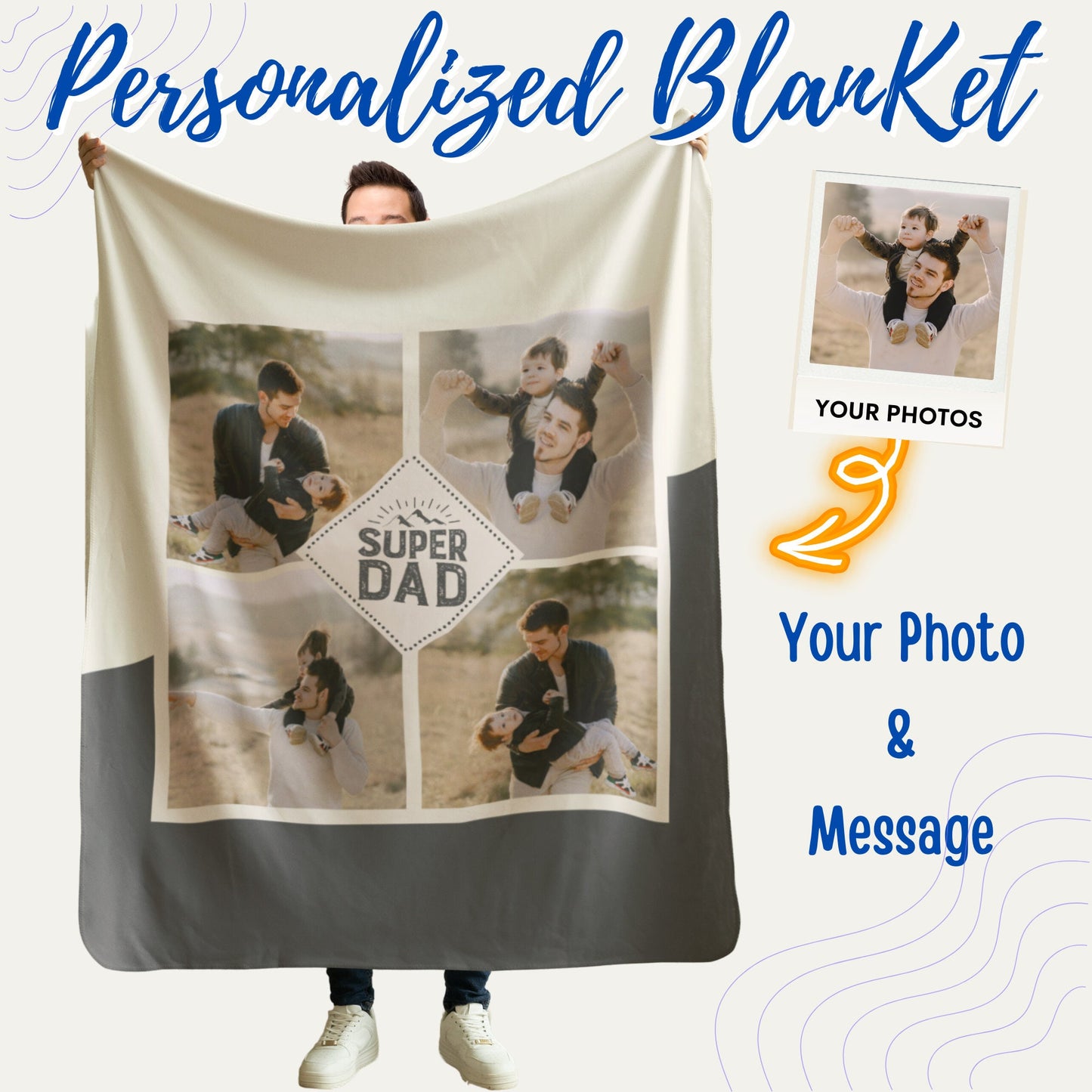 Personalized Dad Photo Blanket – Gift from Kids for Father’s Day, Stepdad & Bonus Dad
