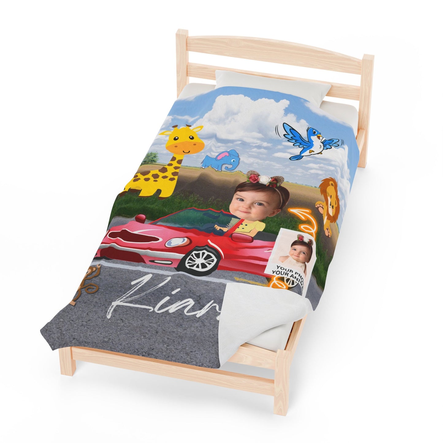 Personalized Baby Photo Blanket – Custom Name & Animal Design Gift for Kids