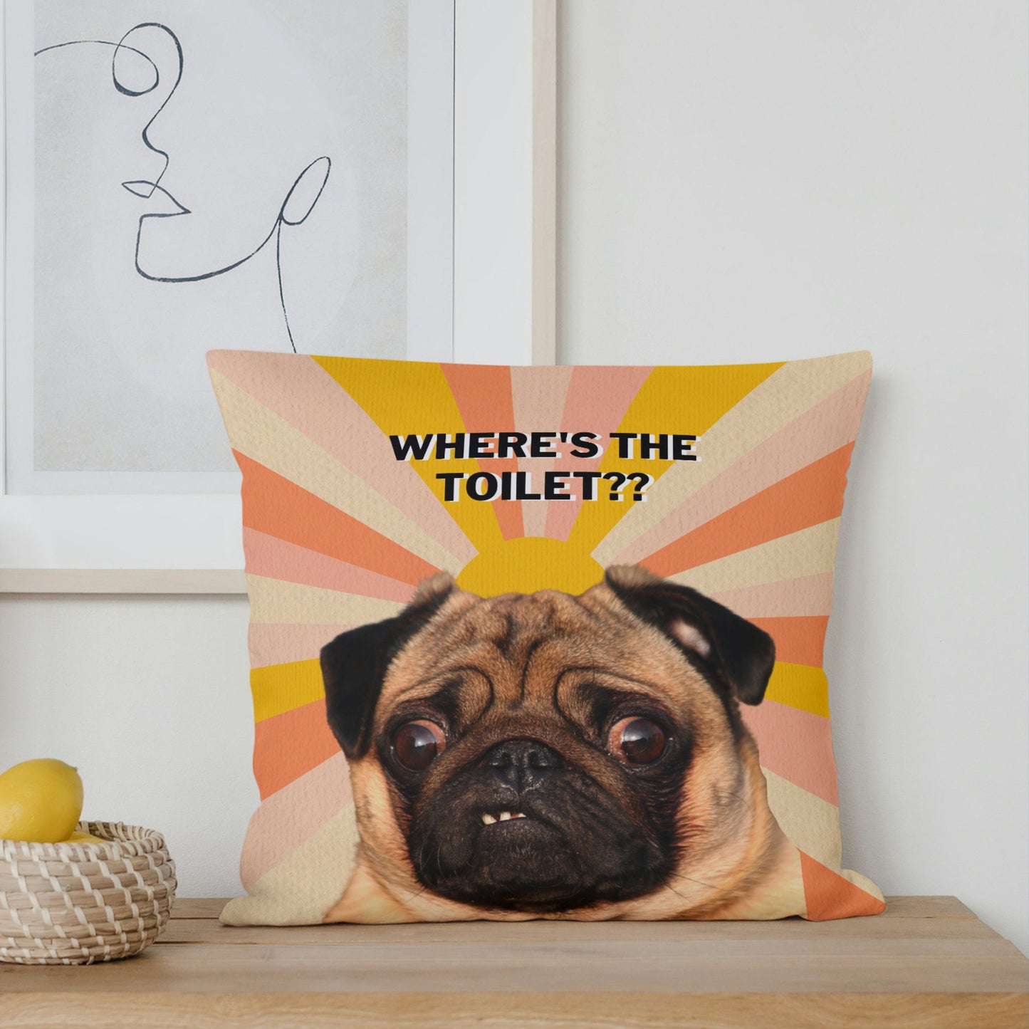 Personalized Pet Pug Pillow – Custom Photo & Funny Quote Cushion for Dog Lovers & Fur Moms