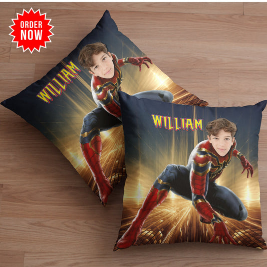 Personalized Spiderman Pillow with Name – Custom Superhero Pillow for Kids | Double-Sided Print & Cozy Room Decor