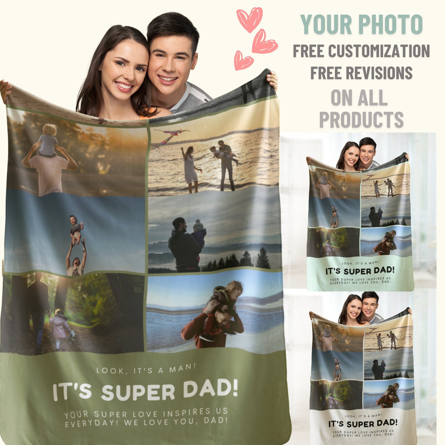 Personalized Photo Blanket – Custom Gift for Dad, Grandpa, or Him