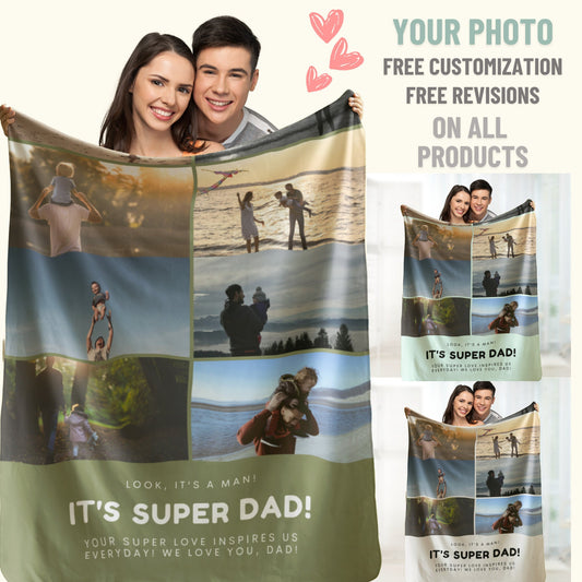 Personalized Photo Blanket – Custom Gift for Dad, Grandpa, or Him