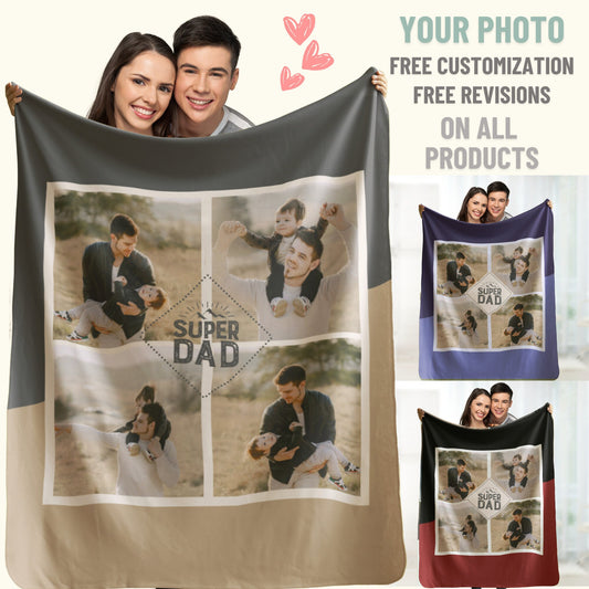 Personalized Dad Photo Blanket – Gift from Kids for Father’s Day, Stepdad & Bonus Dad