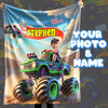 Personalized Monster Truck Blanket – Custom Name & Photo Adventure Gift for Boys & Kids