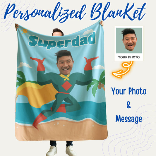 Personalized Superdad Blanket – Funny Superhero Photo Gift for Father’s Day & Dad’s Birthday
