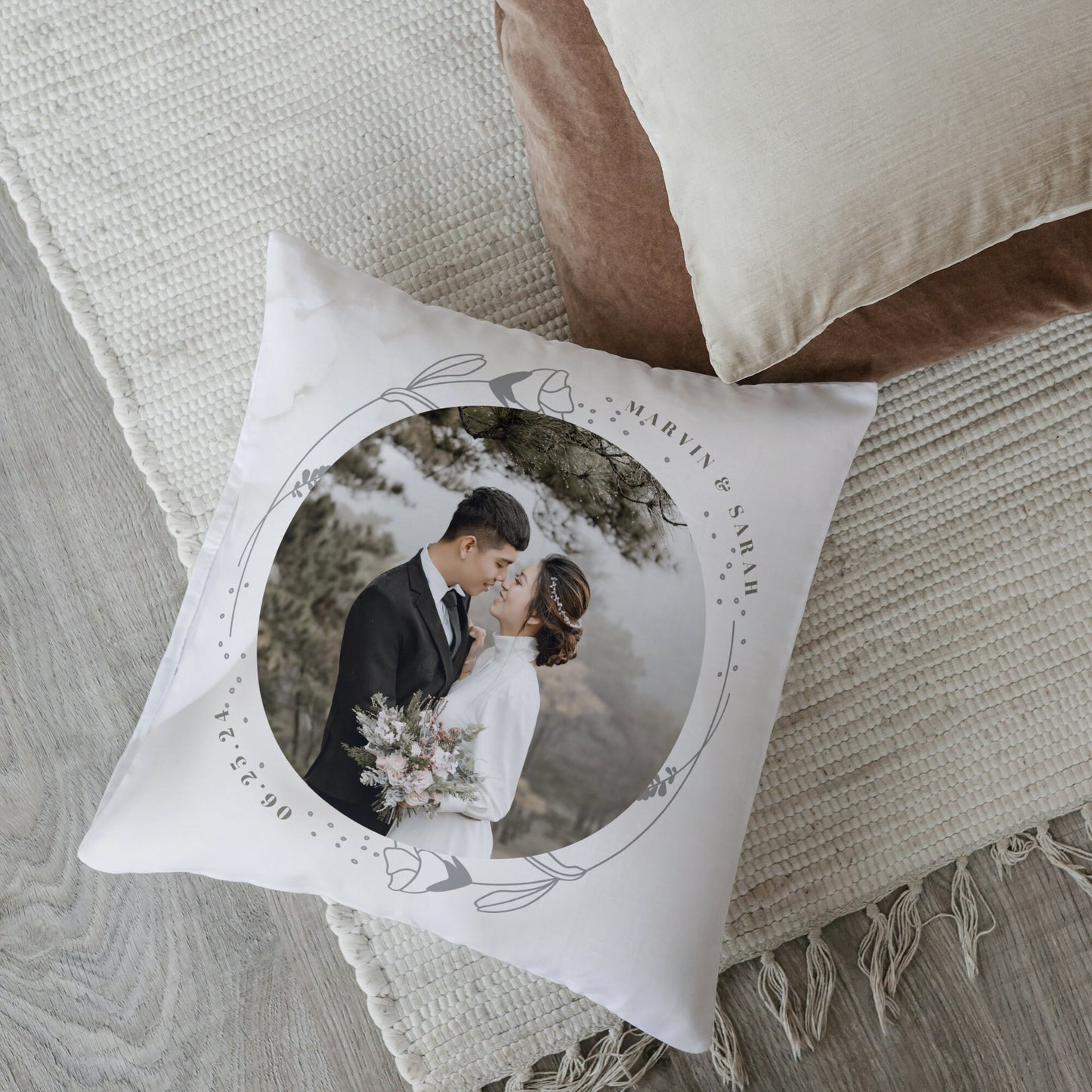 Personalized Wedding Photo Pillow – Custom Names & Date Gift for Couples & Anniversaries
