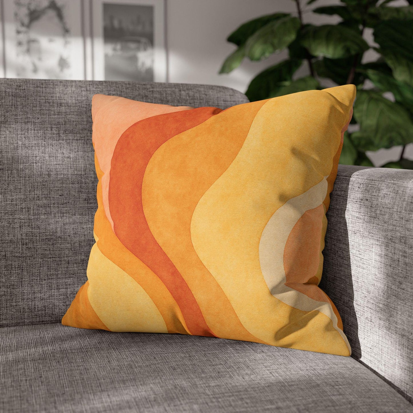 Retro Earthy Wave Throw Pillow – Boho Accent Cushion for Cozy Home Decor & Gifting
