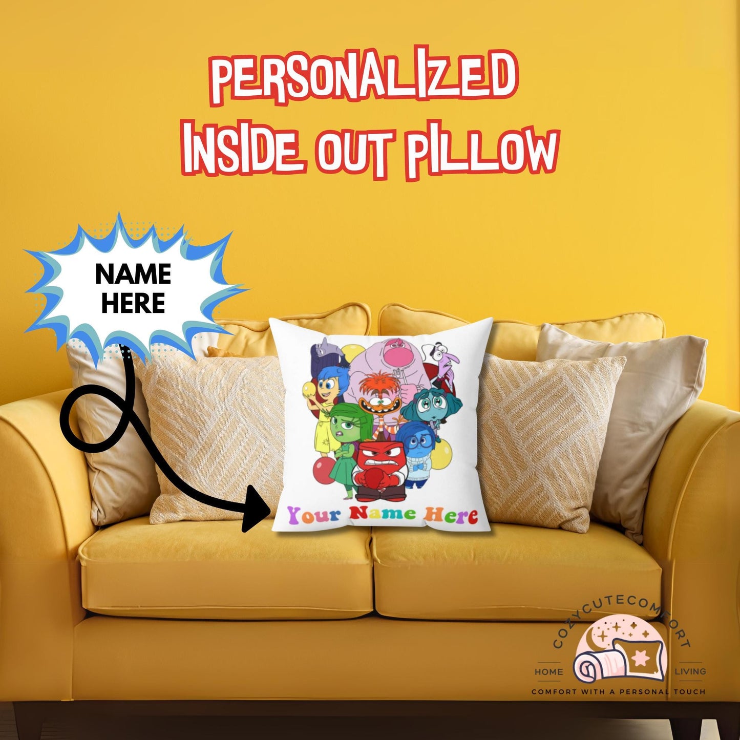Personalized Inside Out 2 Emotion Pillow – “It’s Okay to Feel” Mental Health Support Cushion for Kids & Families
