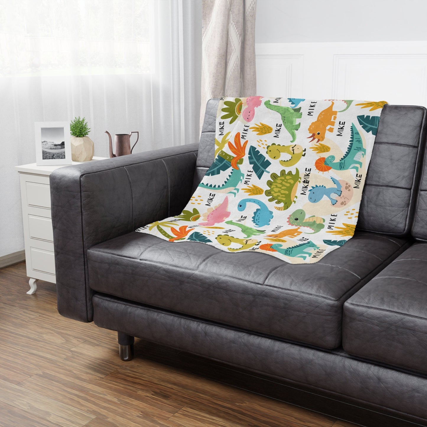 Personalized Dinosaur Baby Swaddle With Custom Name Blanket