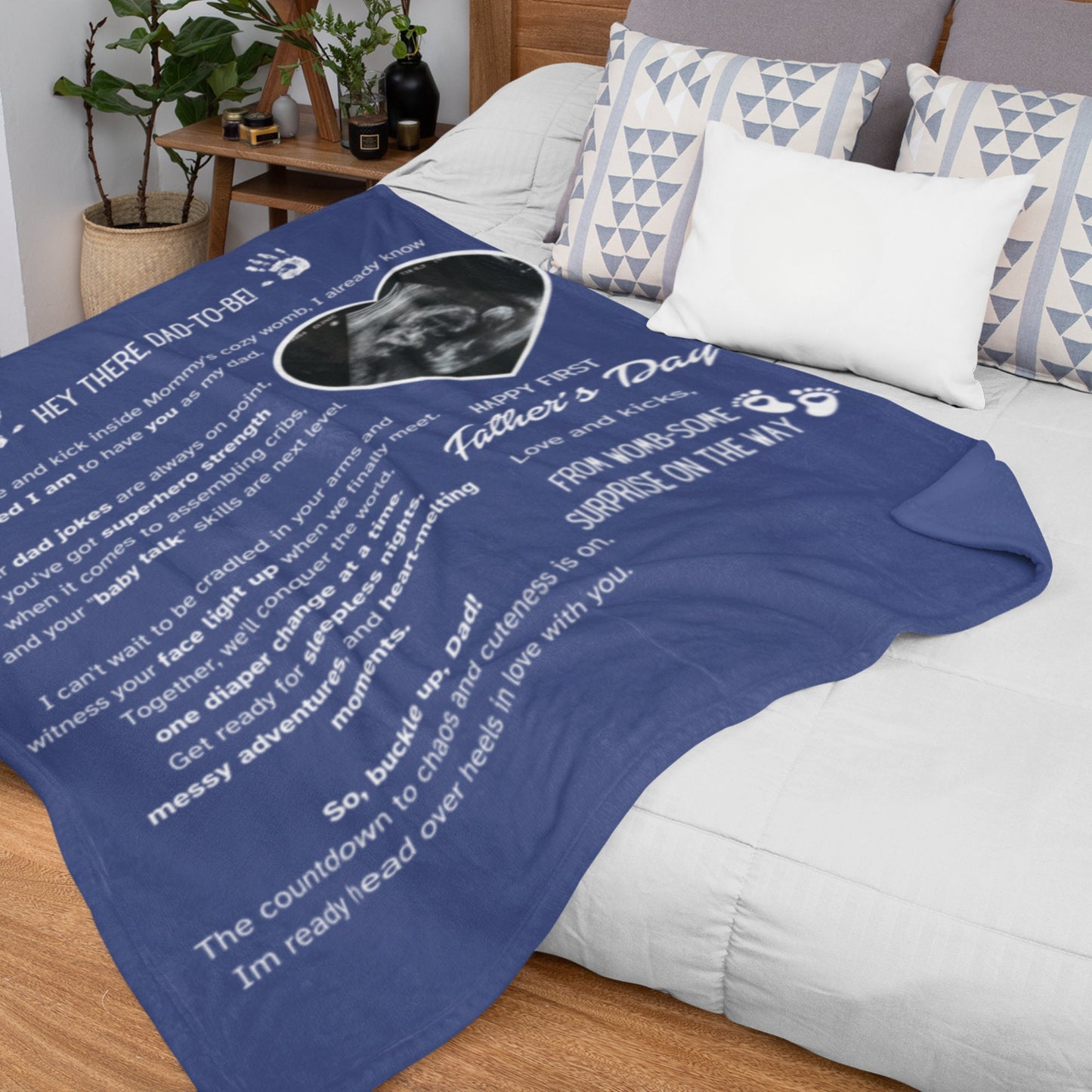 Personalized Ultrasound Blanket – Baby Reveal Gift for Dad with Custom Letter & Sonogram Print