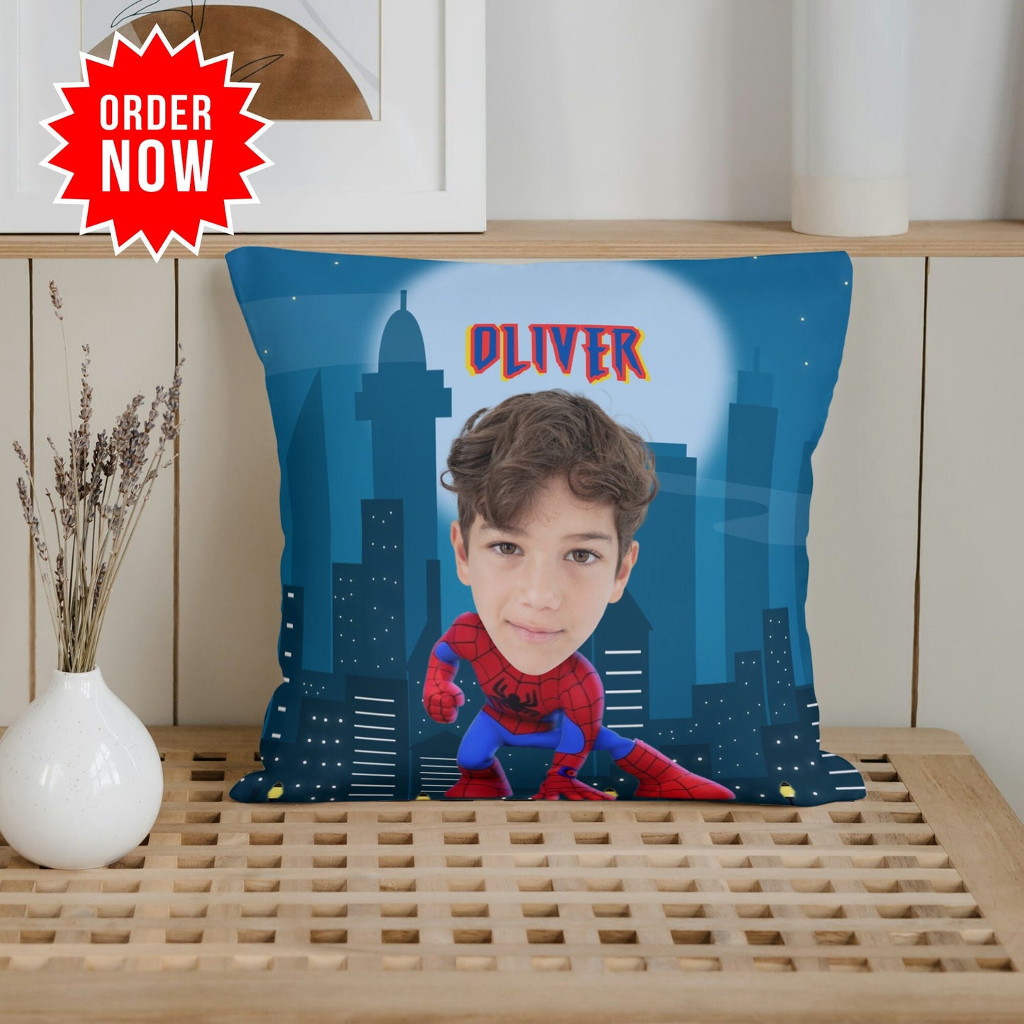 Personalized Spiderman Pillow with Name – Custom Double-Sided Superhero Cushion for Kids